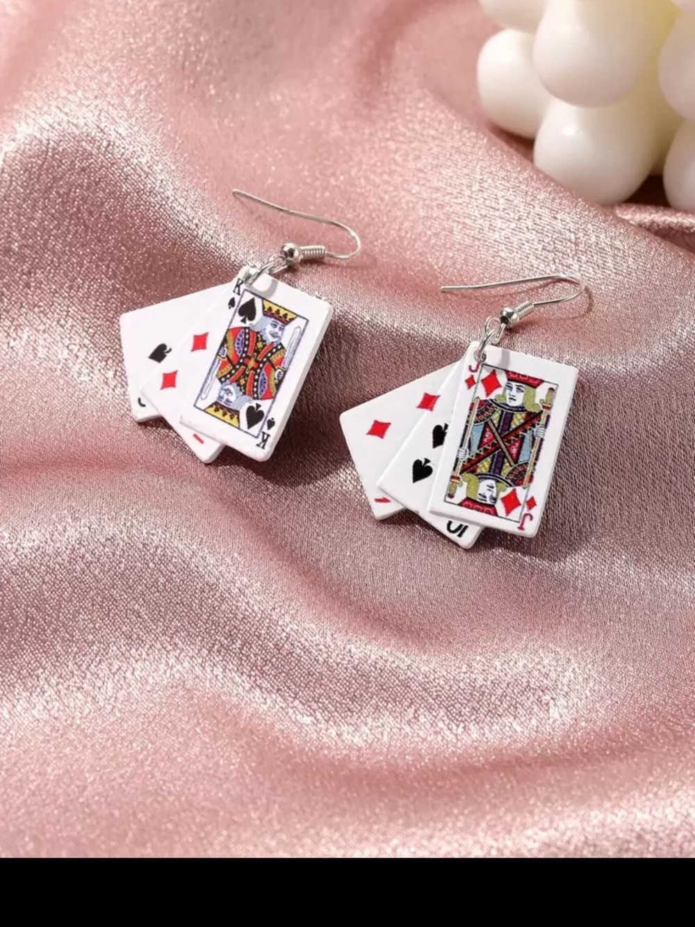 Playing Card Dangle Earrings - White Red Black - Women Jewelry NWT